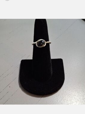 Hand Crafted Black and Silver Ring with Prong-Style Setting